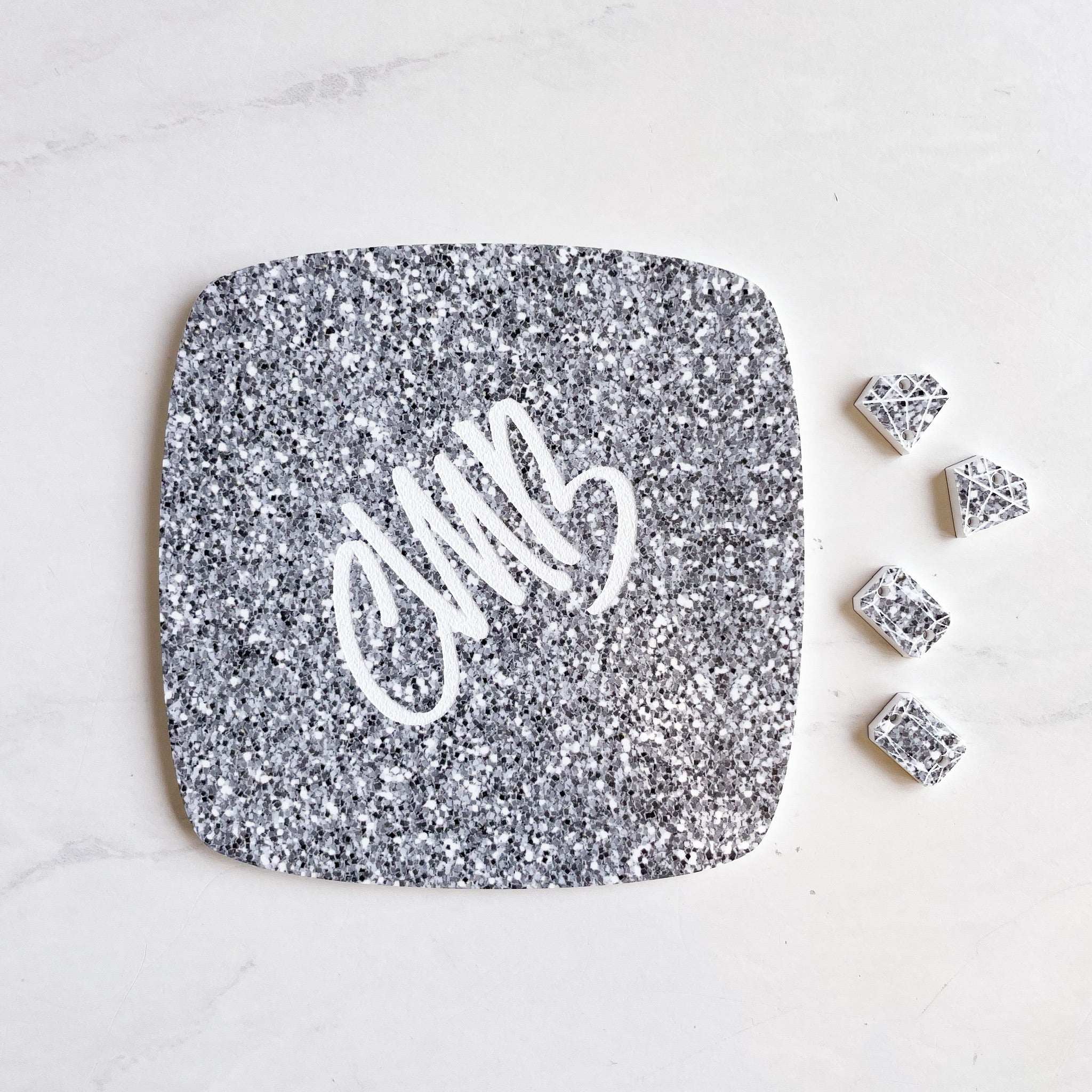 CMB Two Tone Printed Acrylic Silver Glitter Engraves White - CMB Two Tone